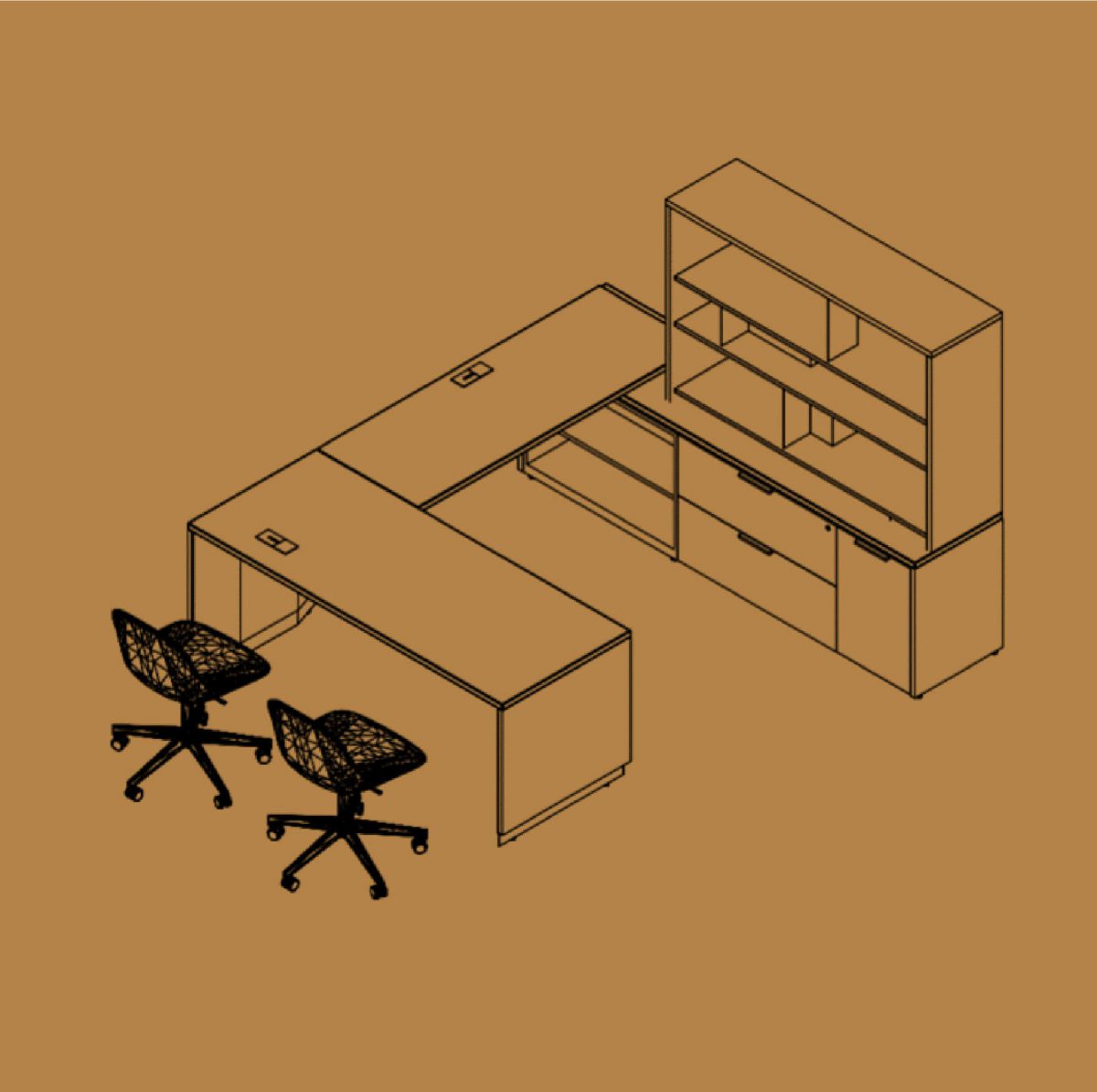 U-shaped desk isometric drawing