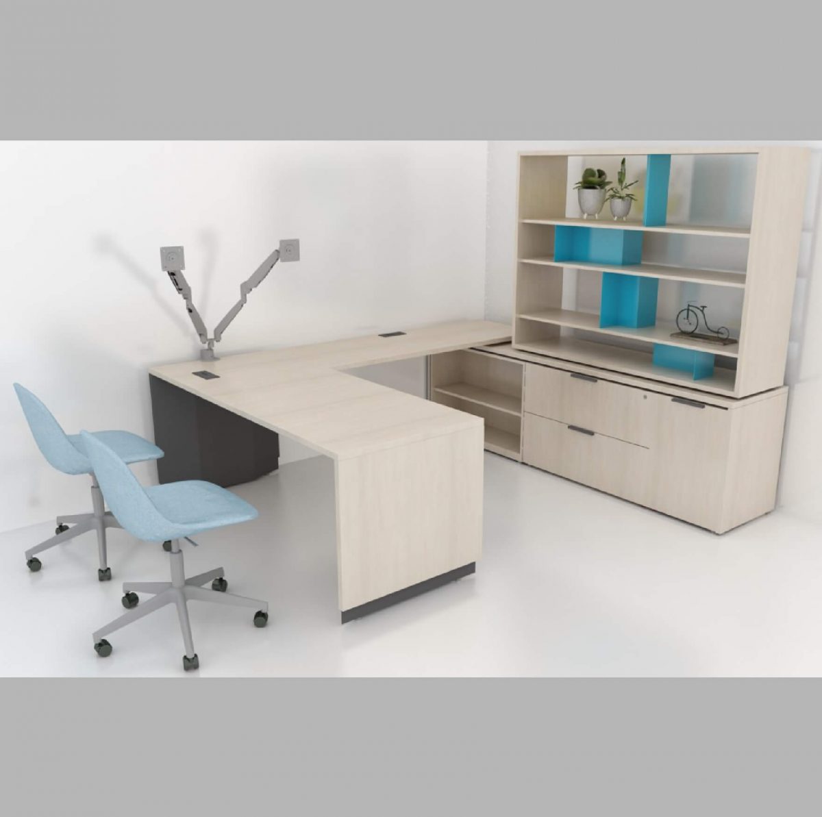 U-shaped desk rendering