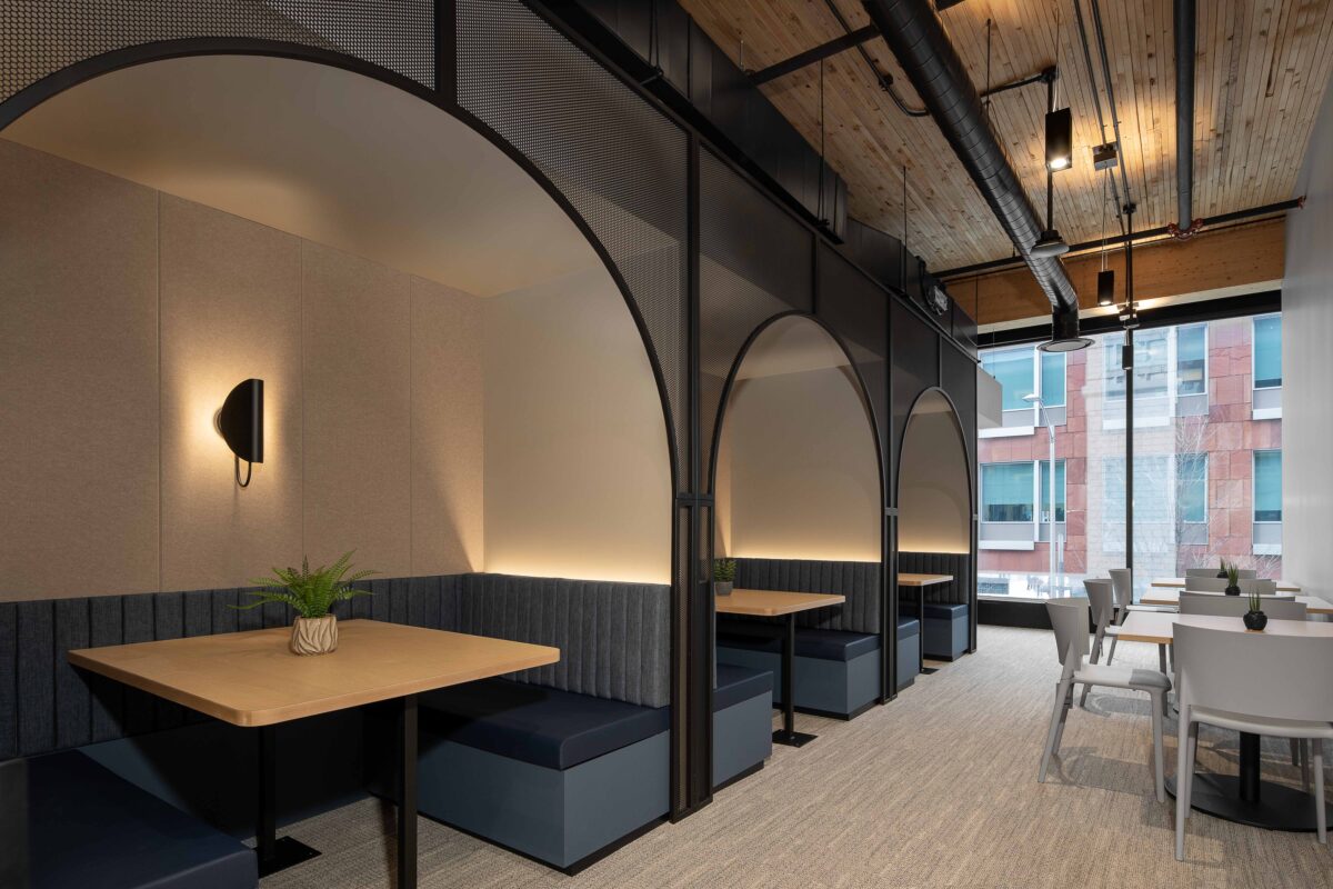 Conestoga College with Arched Interiors, Bench Seating, and Spec Tables